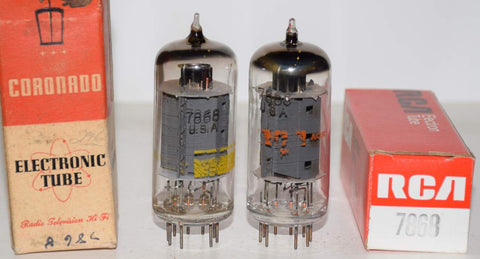 (!!!) (Recommended Pair) 7868 Sylvania branded Coronado and RCA same build NOS 1960's - 1970 (69ma and 65.5ma)