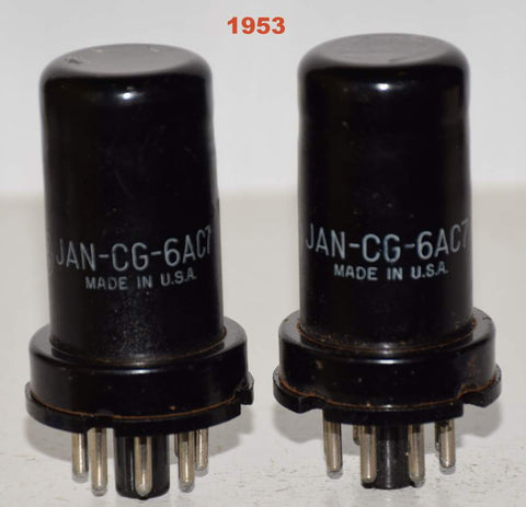 (!!) (Best Value Pair) JAN-CG-6AC7 GE 1953 test like new (10.4ma/10.6ma)