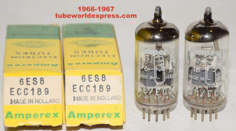 (!!!) (BEST OVERALL PAIR) ECC189=6ES8 Amperex Bugle Boy Holland NOS 1966-1967 (16/19ma and 18/18.2ma)