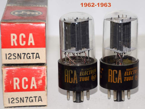 (!!) (Recommended Pair) 12SN7GTA RCA black plates NOS 1962-1963 (9.0/8.6mA and 8.2/9.6mA)
