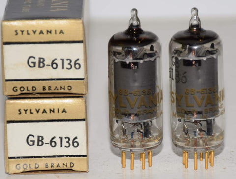 (!!!!) (2nd Best Pair) GB-6136=6AU6 Sylvania Gold Brand Gold Pins NOS 1960's (6.8ma and 6.9ma) (Same Gm)