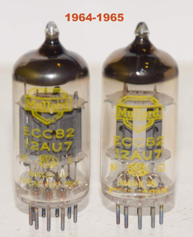 (!!!!) (Best Overall Pair 1964) 12AU7=ECC82 Mullard BVA UK ribbed plates shield logo NOS 1964-1965 (13.3/12ma and 12.6/11.5ma) (Rogue, Hovland, Audio Note) (Highest mA and Gm)