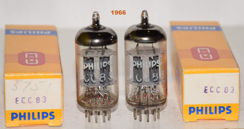 (!!!!!) (Best Pair/Best Price) 12AX7=ECC83 Philips Holland NOS 1966 same date codes (1.1/1.3ma and 1.1/1.3ma) 1-2% matched