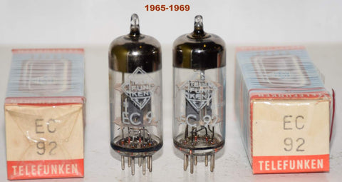 (!!!) (Best Pair #2) EC92=6AB4 Telefunken Germany <> bottom NOS 1965-1969 (7.5/7.8ma) (mic)