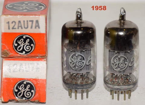 (!!!!) (Recommended Pair) 12AU7A GE NOS 1958 (9.5/9.3ma and 10.6/9.2ma) (Rogue)