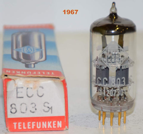 (!!!!) (Best Overall Single) ECC803S=12AX7 Telefunken Ulm Germany <> bottom NOS 1967 (1.5/1.5ma and Gm=1800/1800) 1% section balance