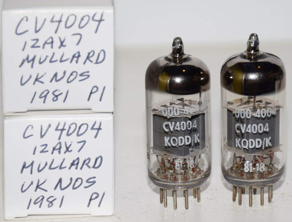 (!!!!) (2nd Best Pair) CV4004=12AX7 Mullard NOS 1981 (0.9/0.9ma and  0.9/1.0ma)