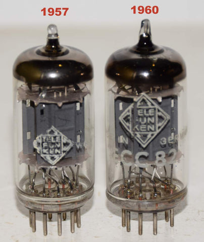 (!!!!) (Best Pair 1960 era) ECC82=12AU7 Telefunken Diamond Bottom ribbed plates like new and NOS 1957-1960 (14.0/11.2ma and 11/12.5ma) (Highest mA and Gm)