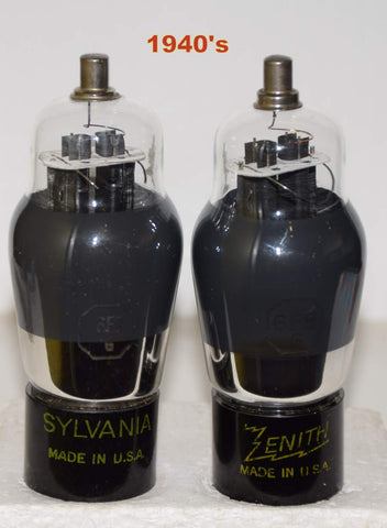 (!!!!) (Best Pair #2) 6F8G Sylvania and Sylvania Zenith parallel black ribbed plates like new 1940's (8.2/7.8ma and 8.0/7.0ma) 1-3% matched (very close Gm)