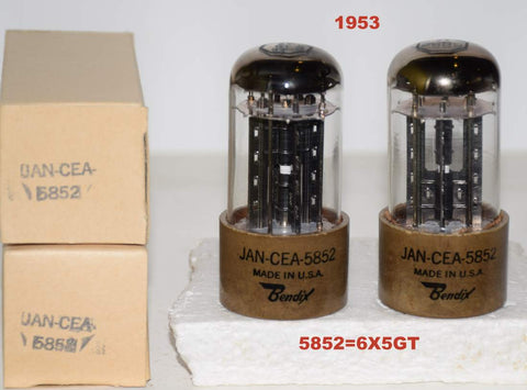 (!!!!) (Best Overall Pair) JAN-CEA-5852=6X5GT Bendix NOS 1953 (65-66/40 x 2 tubes) 1% matched (Best Audio Grade 6X5GT)