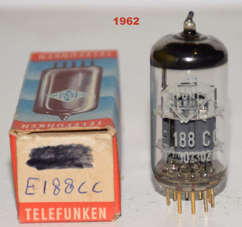 (!!!!) (Recommended Single) E188CC=7308 Telefunken <> bottom gold pins low hours/tests like new (16.0ma/16.2ma) (rare)