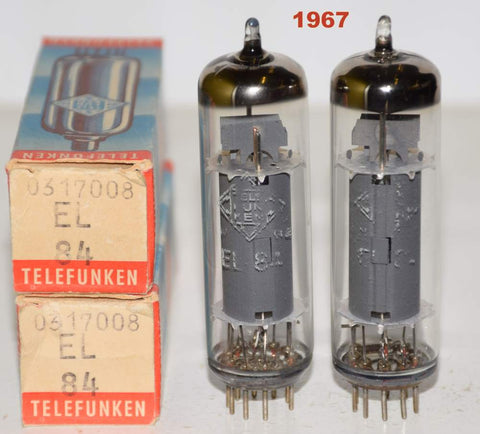 (!!!!!) (Best Telefunken Pair) EL84 Telefunken Germany <> bottom NOS 1967 (53.0ma and 53.5ma)
