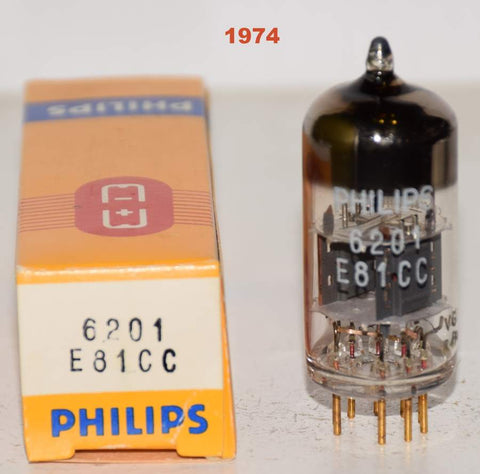 (!!!!!) (Best Single) E81CC=6201=12AT7 Philips Mullard UK SQ NOS gold pins 1974 (9.6/10ma) 1-3% section balance