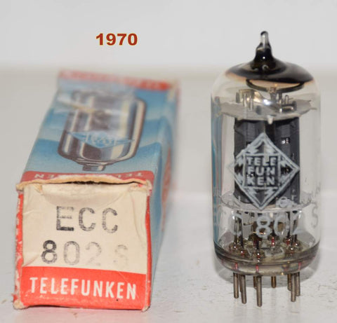 (!!!!) (Best Overall Single) ECC802S=12AU7 Telefunken Germany <> bottom NOS 1970 (10.2/11.2ma)