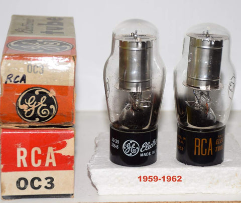 (!) (BEST PAIR) 0C3 RCA NOS - 1 tube branded GE 1959 and 1962 (1 pair) (argon)