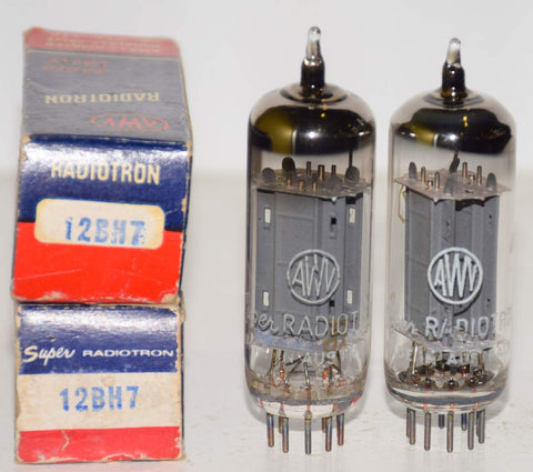 (!!!!!) (Best Pair #1) 12BH7 Super Radiotron Australia gray ribbed plates NOS 1960's (10.2/11.5ma and 10.2/11.2ma) 1-3% matched (close Gm) (similar sound to RCA) (rare)