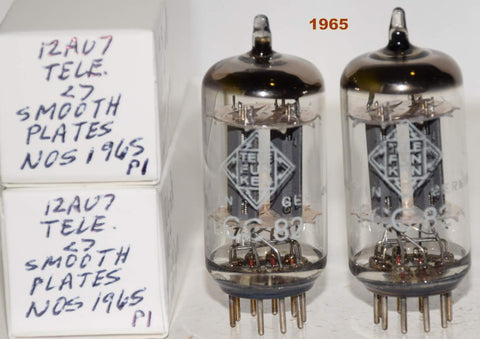 (!!!!!) (Best Pair 1965) 12AU7=ECC82 Telefunken Germany <> bottom smooth plates NOS 1965 (10.6/10.4ma and 9.8/10.9ma) (Close Gm matching)