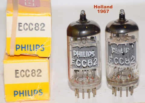 (!!!!) (BEST PAIR 1967) 12AU7=ECC82 Philips Holland NOS 1967 (10.8/11ma and 10.6/10.6ma) 1-2% matched