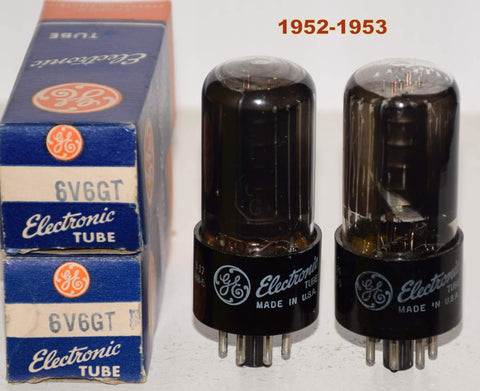 (!!) (Best Pair #3) 6V6GT GE coated glass NOS 1952-1953 (44ma and 45.2ma)