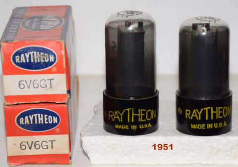 (!!!) (Best Pair) 6V6GT Raytheon black plate coated glass NOS 1951 (41.5ma and 45ma)