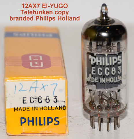 (!!) (Best Value Single) 12AX7 EI Yugoslavia Smooth Plates TELEFUNKEN copy branded Philips NOS 1968 (1.5/1.5ma and Gm=1700/1700) 1% section balance
