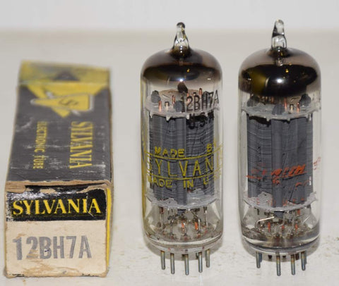 (!!!!) (Good Value Pair) 12BH7A Sylvania NOS 1960's (9.6/14ma and 10.5/15.4ma)