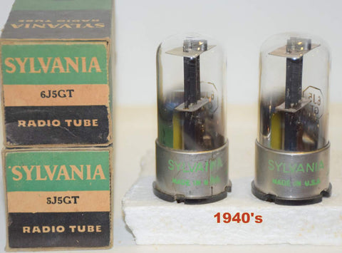 (!!!!) (Recommended Pair) 6J5GT Sylvania lightning logo NOS 1945-1946 (7.4ma and 7.5ma)