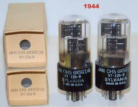 (!!!) (Best Pair 1944) JAN-CHS-6X5GT Sylvania 1944 NOS (53/40 and 54/40 x 2 tubes)