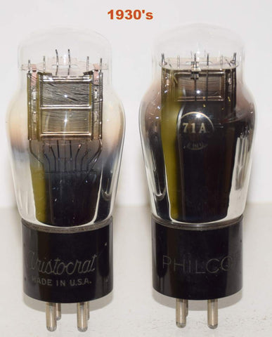 (!!!!) (Highest Testing Pair) 71A Philco and Aristocrat test like new 1930's similar build (32.2ma and 32.5ma) 1-3% matched