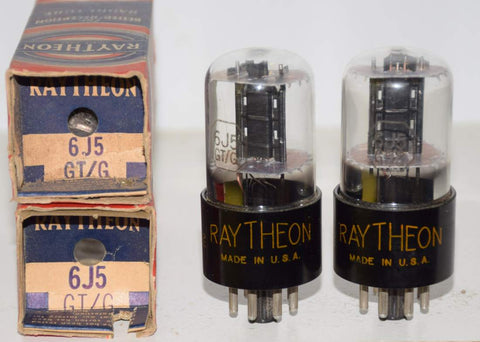 (!!!!!) (Best Pair #1) 6J5GT Raytheon black ribbed plate NOS 1950 era (9.2ma and 9.2ma) 1-2% matched