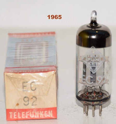 (!!!!) (Best Single #1) EC92=6AB4 Telefunken Germany <> bottom NOS 1965 (15ma) (mic)