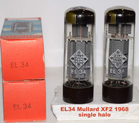 (!!!!) (Recommended Pair XF2) EL34 Mullard branded Telefunken XF2 single halo NOS 1968 (80.5ma and 83ma)
