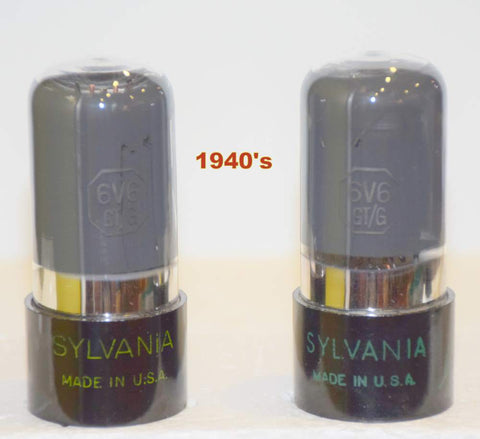 (!!!!) (Recommended Pair) 6V6GT Sylvania green leaf coated glass NOS 1940's in white boxes (36ma and 37ma)