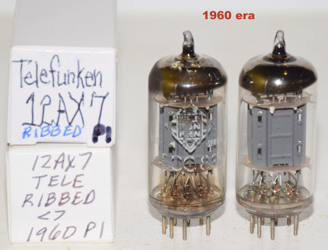 (!!!!) (Best Value Pair) 12AX7 Telefunken Germany <> bottom ribbed plates used/very good 1960 era (1.0/1.2ma and 1.0/1.1ma) 1-5% matched