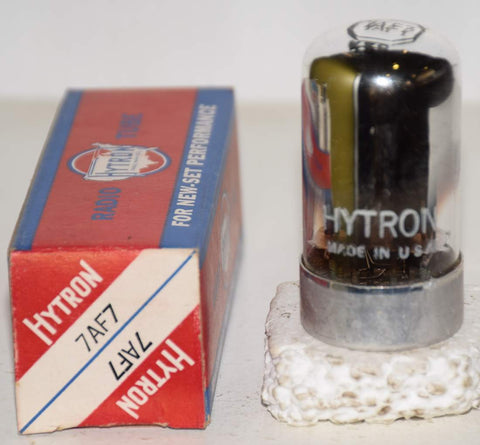 (!!) (Best Single) 7AF7 Sylvania branded Hytron NOS round black plates NOS 1952 (9.6/9.4ma) 1-3% section balance