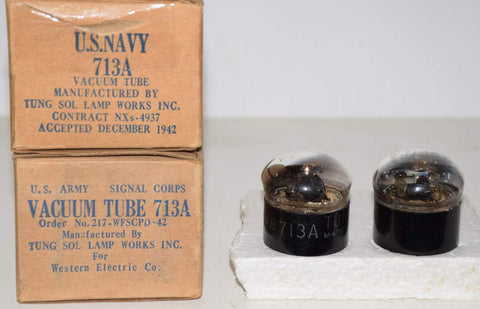 (!!) (PAIR) 713A Western Electric by Tungsol NOS 1942-1943 (6.2ma and 6.3ma)