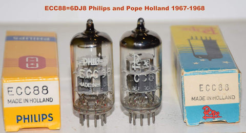 (!!) (Recommended Pair) 6DJ8 Pope and Philips Holland NOS 1967-1968 (15.8/17.4ma and 16.0/18.8ma)