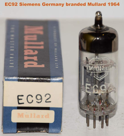 (!!!) (Single) EC92=6AB4 Siemens Halske Germany branded Mullard 1964 (8.4ma) (mic)
