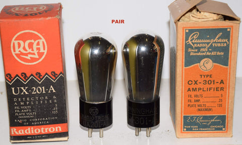 (!!!!) (Best Pair) CX-301A Cunningham and UX-201A RCA Balloon NOS 1930 era (3.1ma and 3.5ma)