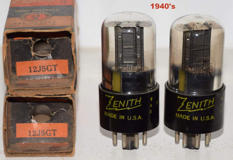 (!!) (Best Pair) 12J5GT RCA branded Zenith NOS 1944 (10.2ma and 10.2ma)