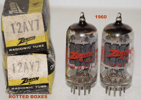 (!!!) (Recommended Pair) 12AY7 Zenith Sylvania NOS 1960 (2.3/2.8ma and 2.5/2.8ma)