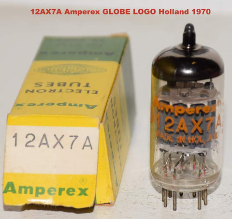 (!!!!) (Best Holland Single) 12AX7A=ECC83 Amperex Globe Logo Holland ribbed plates NOS 1970 (1.4/1.4ma and Gm=1700/1800) 1-2% section balance