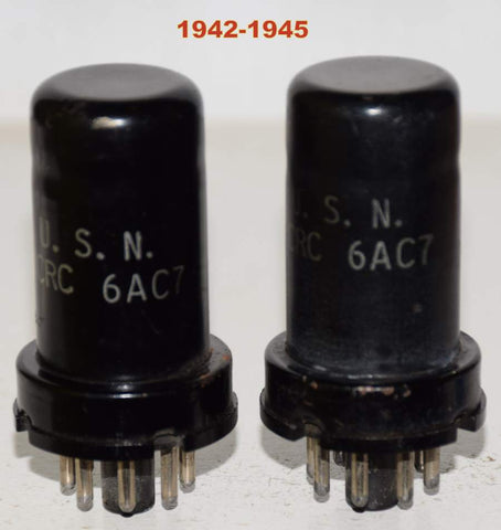 (!!!) (Recommended Pair 1940's) USN-CRC-6AC7 RCA 1942-1945 used/test like new (11.5/11.6ma)