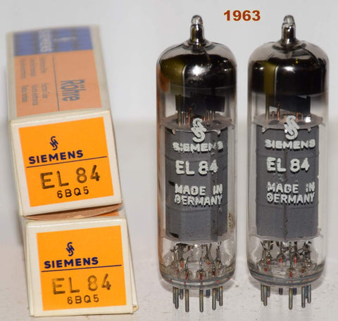 (!!!) (Best Pair #3) EL84 Siemens Halske Germany NOS 1963 (47ma and 48.2ma)