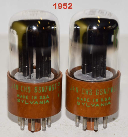 (!!!!!) (Best Sylvania pair) JAN-CHS-6SN7WGT Sylvania chrome top NOS 1952 (7.6/7.8ma and 7.2/8.6ma) (low noise, detailed, good extension) (High Gm)