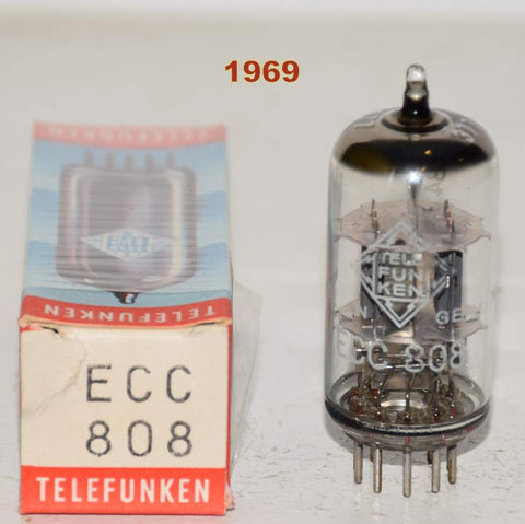 ECC808=6KX8 Telefunken Diamond Bottom NOS 1969 (.9/.9ma Gm=1500/1500) 1% section balance