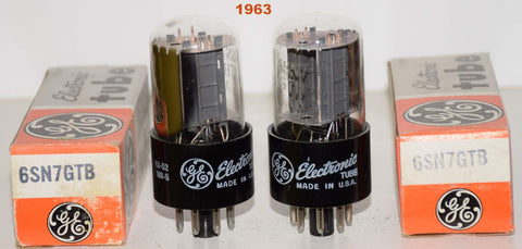 (!!!!!) (BEST VALUE PAIR #1) 6SN7GTB GE NOS 1963 same date codes (6.0/6.2ma and 6.0/6.3ma) (same Gm) 1% matched (Schiit Freya, Rogue)