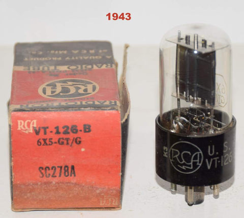 (!!!) (Best Single 1943) 6X5GT=VT-126B RCA black plates NOS 1943 (57/40 and 60/40)