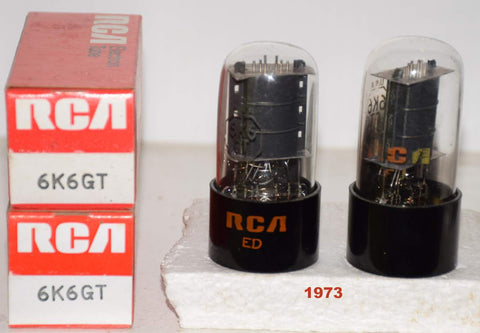 (!!!!) (PAIR) 6K6GT RCA black plate 1973 (44.5ma and 49ma)