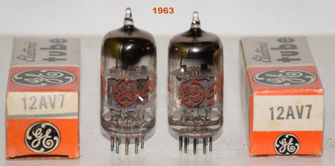 (!!) (Best pair #2) 12AV7 GE gray plates U getter NOS 1963 (13.5/14.0ma and 12.6/13.3ma)